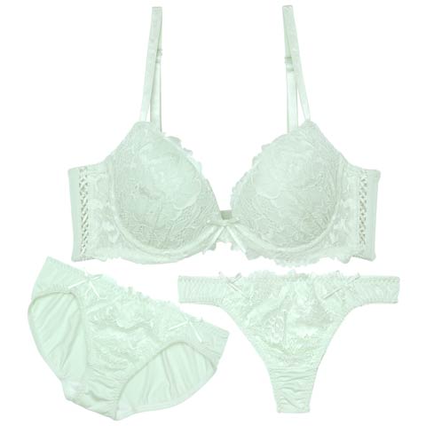 【3点セット】フェアリースピンドルレース育乳脇高ブラジャー&フルバック&Tバックショーツ［大人気］［週替］[スーパーセール](ミント-A70/ショーツM)