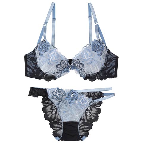 グラマラスリッチローズブラジャー&バック透けフルバックショーツ［激売れ］(ブラック-A70/ショーツM)