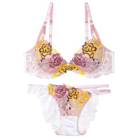 グラマラスリッチローズブラジャー&バック透けフルバックショーツ［激売れ］(オフホワイト-A70/ショーツM)