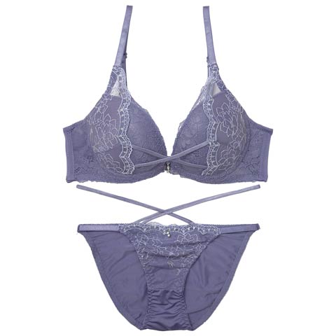 トゥインクルフラワークロスブラジャー&フルバックショーツ［激売れ］(ブルー-A70/ショーツM)