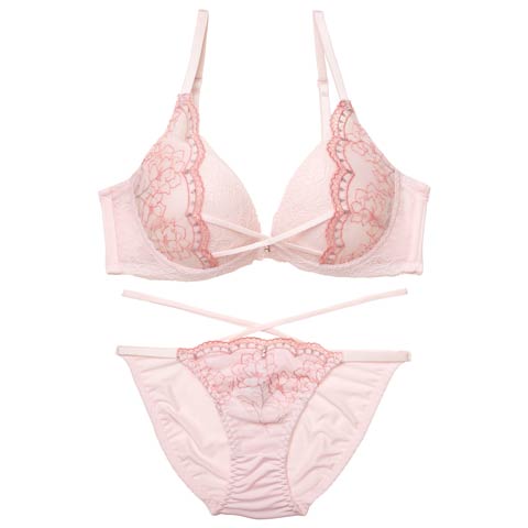 トゥインクルフラワークロスブラジャー&フルバックショーツ［激売れ］(ピンク-A70/ショーツM)