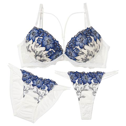 12/3新作!【3点セット】グロリアスブルームコード育乳脇高ブラジャー&フルバック&Tバックショーツ［大人気］(オフホワイト-A70/ショーツM)