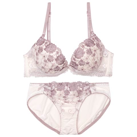 9/23再販!ダスティリボンブルーム育乳脇高ブラジャー&フルバックショーツ［激売れ］［週末セール］(アイボリー-A70/ショーツM)