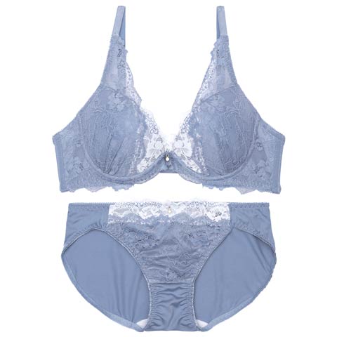 ナチュラルブルームレースブラジャー&フルバックショーツ［激売れ］［週末セール］(ブルー-A70/ショーツM)