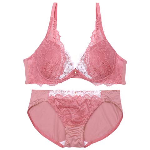 【GHIサイズ】ナチュラルブルームレースブラジャー&フルバックショーツ［大人気］(ピンク-G65/ショーツM)