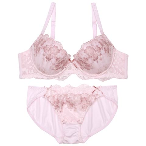 ブロッサムフェミニンレースブラジャー&フルバックショーツ［激売れ］(ピンク-A70/ショーツM)