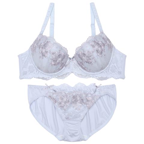 ブロッサムフェミニンレースブラジャー&フルバックショーツ［激売れ］(サックス-A70/ショーツM)