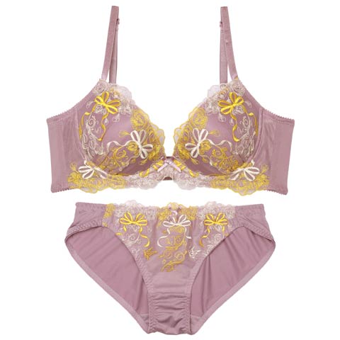 ダスティアイビーリボン育乳脇高ブラジャー&フルバックショーツ［大人気］［12H限定1］(パープル-A70/ショーツM)