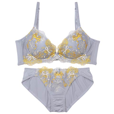 ダスティアイビーリボン育乳脇高ブラジャー&フルバックショーツ［大人気］［12H限定1］(ブルーグレー-A70/ショーツM)