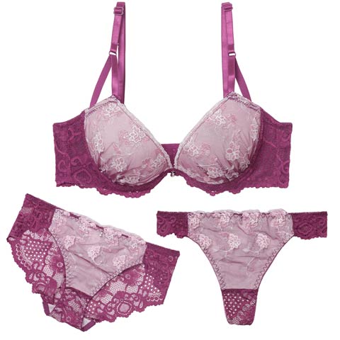 10/27新作!【3点セット】スパークルシアーブルーム育乳脇高ブラジャー&バック透けフルバック&Tバックショーツ［大人気］(パープル-A70/ショーツM)