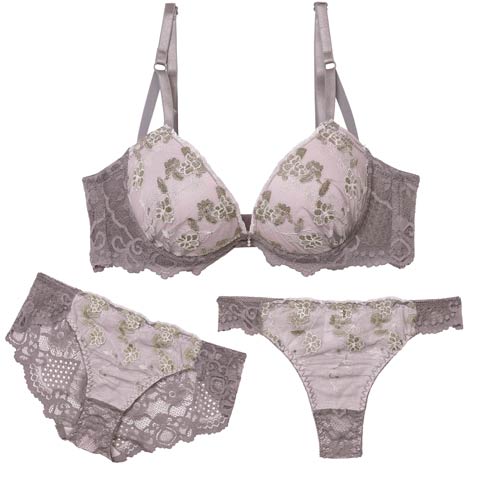 10/27新作!【3点セット】【GHIサイズ】スパークルシアーブルーム育乳脇高ブラジャー&バック透けフルバック&Tバックショーツ［大人気］(グレー-G65/ショーツM)