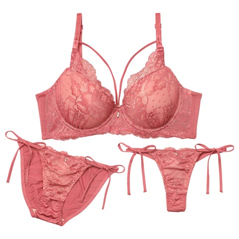 11/21新作!【3点セット】ヴィーナスレースコード育乳脇高ブラジャー&サイド紐フルバック&Tバックショーツ［大人気］(ピンク-A70/ショーツM)