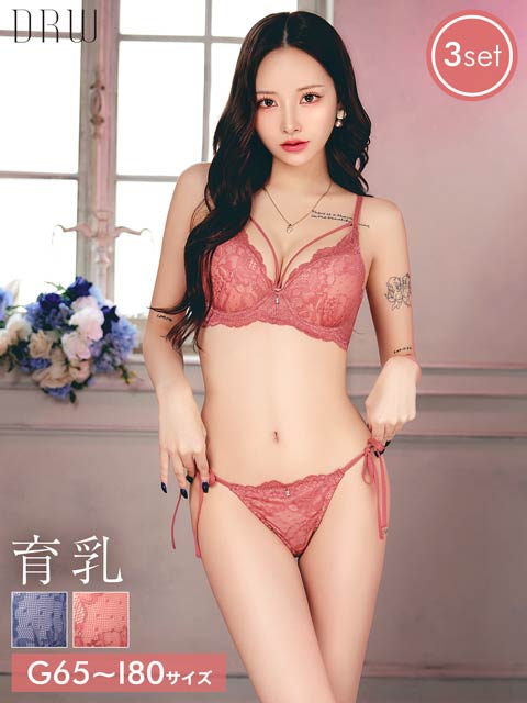 12/16再販!【3点セット】【GHIサイズ】ヴィーナスレースコード育乳脇高ブラジャー&サイド紐フルバック&Tバックショーツ［大人気］［週替］