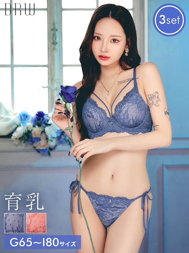 【3点セット】【GHIサイズ】ヴィーナスレースコード育乳脇高ブラジャー&サイド紐フルバック&Tバックショーツ