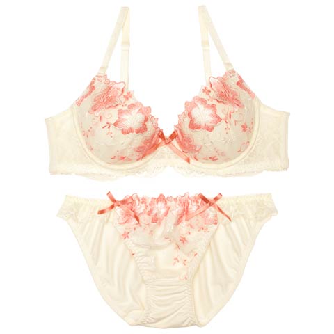ピュアリボンブロッサムブラジャー&フルバックショーツ［激売れ］［12H限定1］［週替］(クリーム-A70/ショーツM)