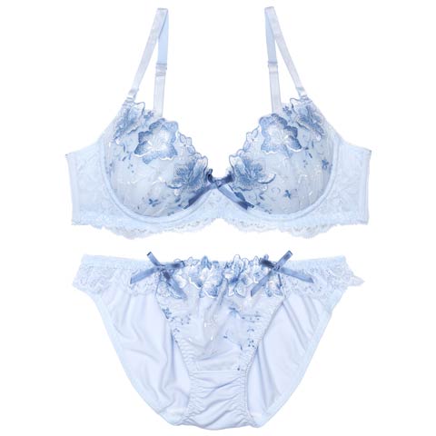 ピュアリボンブロッサムブラジャー&フルバックショーツ［激売れ］［12H限定1］［週替］(サックス-A70/ショーツM)