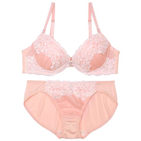 ミルキープリーツチュールブラジャー&フルバックショーツ［激売れ］(ピンク-A70/ショーツM)