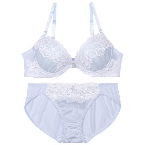 ミルキープリーツチュールブラジャー&フルバックショーツ［激売れ］(サックス-A70/ショーツM)