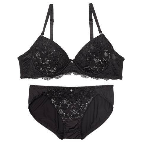 プチフラワーチャームブラジャー&フルバックショーツ［激売れ］［均一セール］［12H限定1］(ブラック-A70/ショーツM)