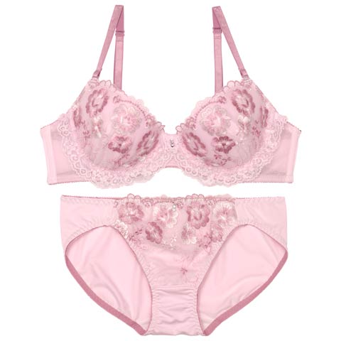 フローラルレースフリルブラジャー&フルバックショーツ［激売れ］［均一セール］［12H限定2］(ピンク-A70/ショーツM)