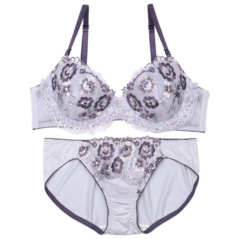 フローラルレースフリルブラジャー&フルバックショーツ［激売れ］［均一セール］［12H限定2］(ブルーグレー-A70/ショーツM)