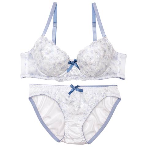 ダスティー水彩ローズブラジャー&フルバックショーツ［激売れ］［均一セール］［タイムセール］(ブルー-A70/ショーツM)