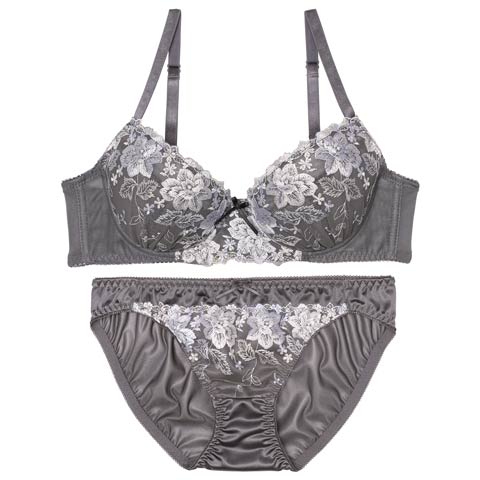 10/25再販!エレガントダスティフルールブラジャー&フルバックショーツ［激売れ］(グレー-A70/ショーツM)