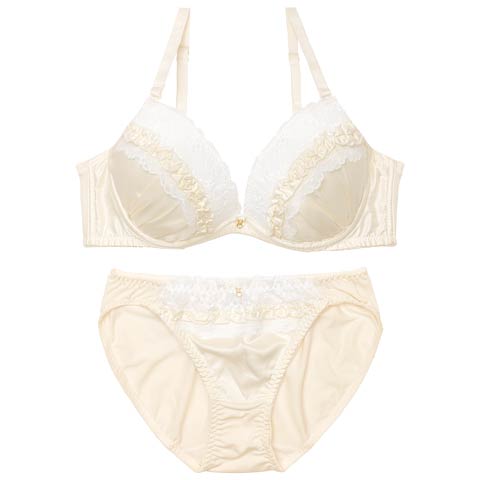 プリティーサテンフリルブラジャー&フルバックショーツ［激売れ］［週替］[スーパーセール](クリーム-A70/ショーツM)