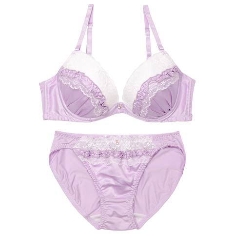 プリティーサテンフリルブラジャー&フルバックショーツ［激売れ］［週替］[スーパーセール](ラベンダー-A70/ショーツM)