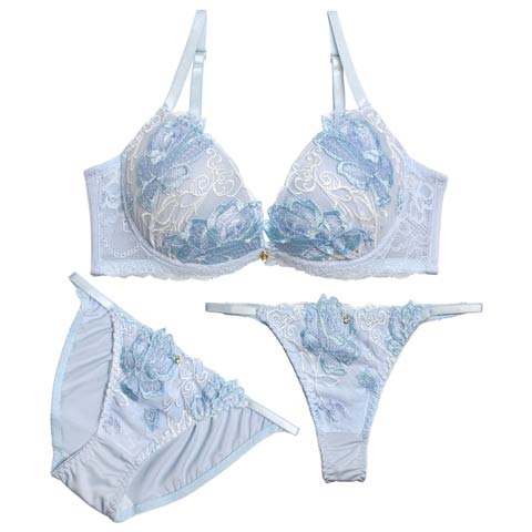 1/30新作!【三上悠亜着用】【3点セット】エレガントロゼブラジャー&フルバックショーツ&Tバックショーツ［大人気］(サックス-A70/ショーツM)