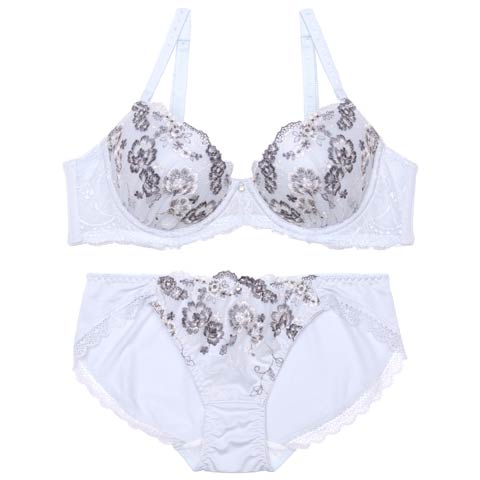フローラルレーシィエンブロイダリーブラジャー&フルバックショーツ［激売れ］(サックス-A70/ショーツM)