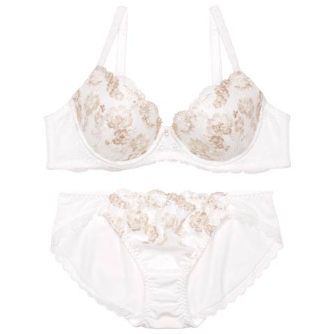 フローラルレーシィエンブロイダリーブラジャー&フルバックショーツ［激売れ］(ホワイト-A70/ショーツM)