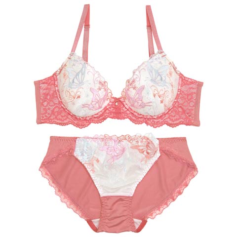フェアリーバタフライ育乳脇高ブラジャー&フルバックショーツ［激売れ］(ピンク-A70/ショーツM)