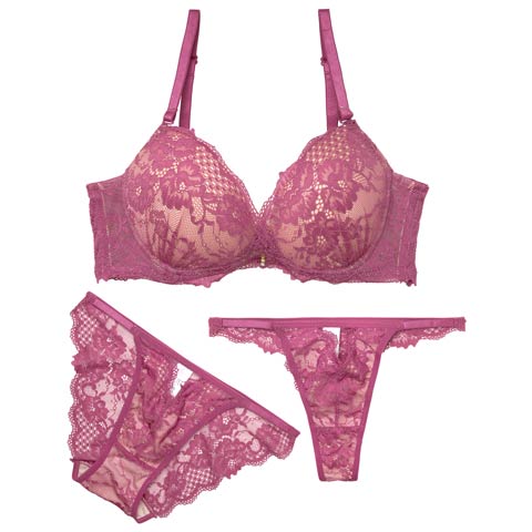 11/5新作!【3点セット】カシュクールヌーディーレース育乳脇高ブラジャー&バック透けフルバック&Tバックショーツ［大人気］(パープル-A70/ショーツM)