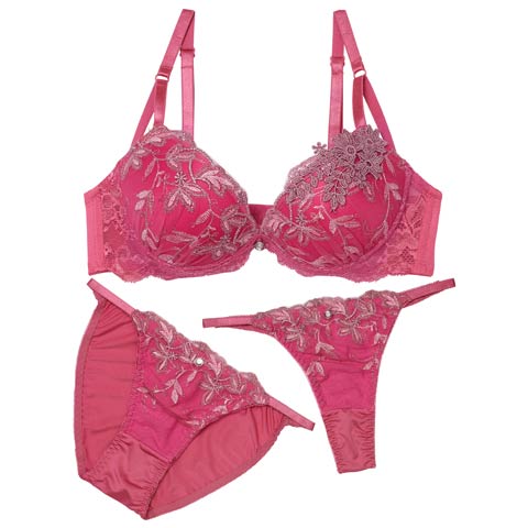 3/18新作!【3点セット】ルミナスボタニカルフラワーブラジャー&フルバック&Tバックショーツ［大人気］(ローズピンク-A70/ショーツM)