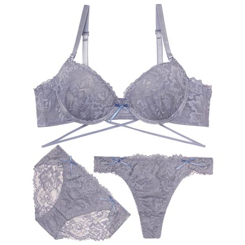 3/16新作!【3点セット】ヴィーナスコードレーシィブラジャー&バック透けフルバック&Tバックショーツ［大人気］(ブルーグレー-A70/ショーツM)