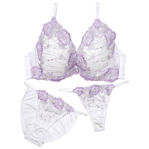 12/1新作!【3点セット】【GHIサイズ】ラグジュアリーフローラルブラジャー&フルバック&Tバックショーツ［大人気］(ホワイト-G65/ショーツM)