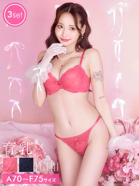 【三上悠亜着用】【3点セット】ビューティーレーシィクロス育乳脇高ブラジャー&バック透けフルバック&Tバックショーツ