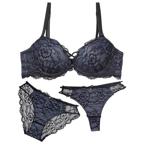 1/14新作!【3点セット】ジュエルレーシィコード育乳脇高ブラジャー&バック透けフルバック&Tバックショーツ［大人気］(ブラック-A70/ショーツM)