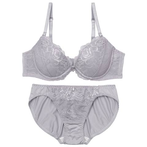 クラシックシンプルレースブラジャー&フルバックショーツ［激売れ］［週替］[スーパーセール](グレー-A70/ショーツM)