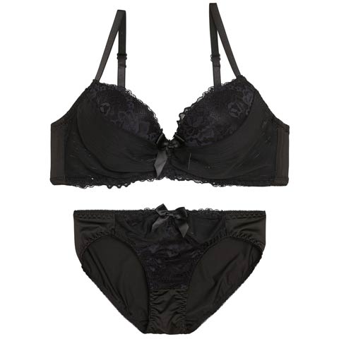 12/29新作!【GHIサイズ】レーシィストライプシフォンブラジャー&フルバックショーツ［大人気］(ブラック-G65/ショーツM)