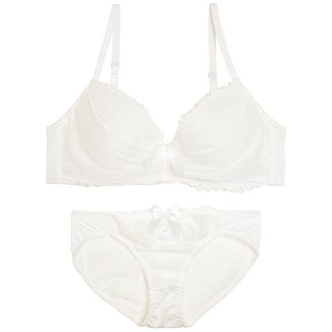 12/29新作!【GHIサイズ】レーシィストライプシフォンブラジャー&フルバックショーツ［大人気］(ホワイト-G65/ショーツM)