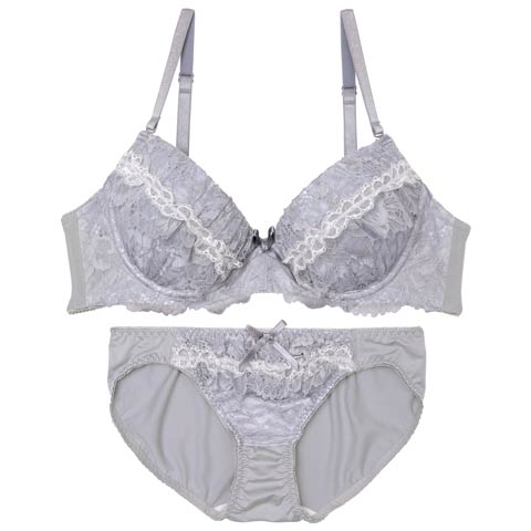 ドーリーフリルレースブラジャー&フルバックショーツ［激売れ］［週替］[スーパーセール](グレー-A70/ショーツM)