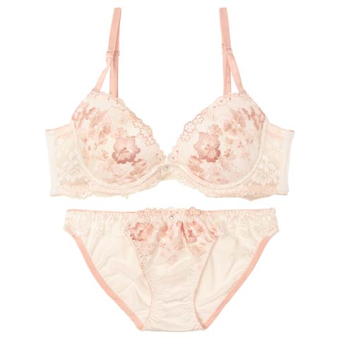 9/18再販!プレシャスフルールエンブロイダリー育乳脇高ブラジャー&フルバックショーツ［激売れ］(アイボリー-A70/ショーツM)