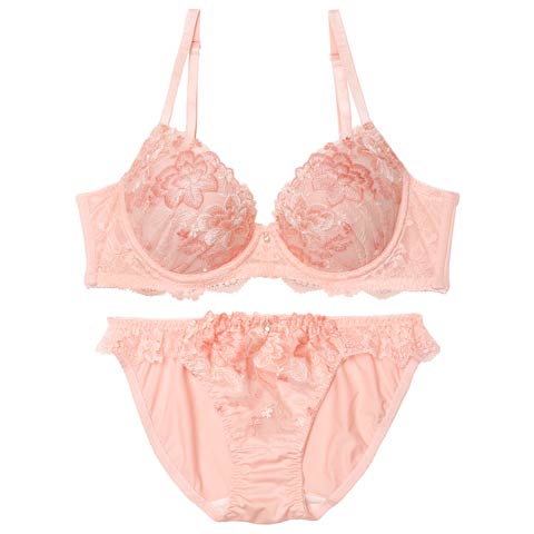 9/18再販!スウィートベルフルール育乳脇高ブラジャー&フルバックショーツ［激売れ］(ピンク-A70/ショーツM)