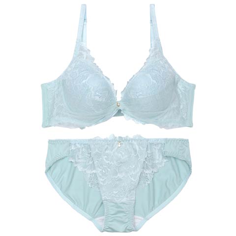 ミルキーチュールフルーロン育乳脇高ブラジャー&フルバックショーツ［激売れ］(ミント-A70/ショーツM)