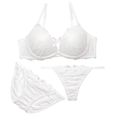 12/3再販!【三上悠亜着用】【3点セット】ロマンティックリボンコードブラジャー&フルバック&Tバックショーツ［大人気］(ホワイト-A70/ショーツM)