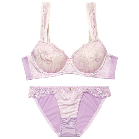 3/18新作!フェミニンパステルレース育乳脇高ブラジャー&フルバックショーツ［激売れ］(ラベンダー-A70/ショーツM)