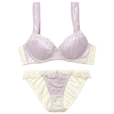 3/18新作!フェミニンパステルレース育乳脇高ブラジャー&フルバックショーツ［激売れ］(イエロー-A70/ショーツM)