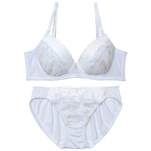 フルールガーリーフリル育乳脇高ブラジャー&フルバックショーツ［激売れ］(サックス-A70/ショーツM)